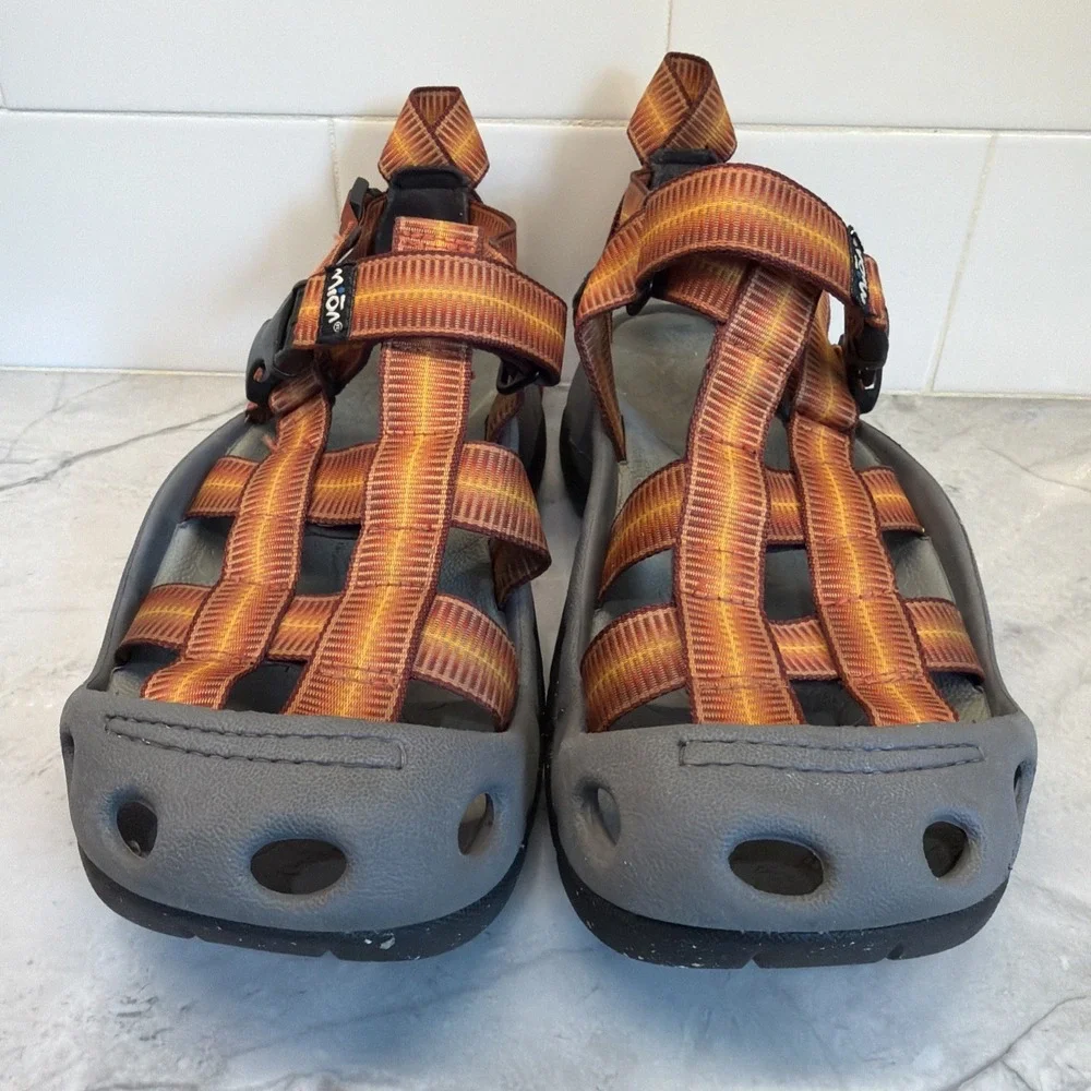 MION Footwear Water Sandals Men's 10 Orange Red Strap Closed Toe Hiking Outdoor